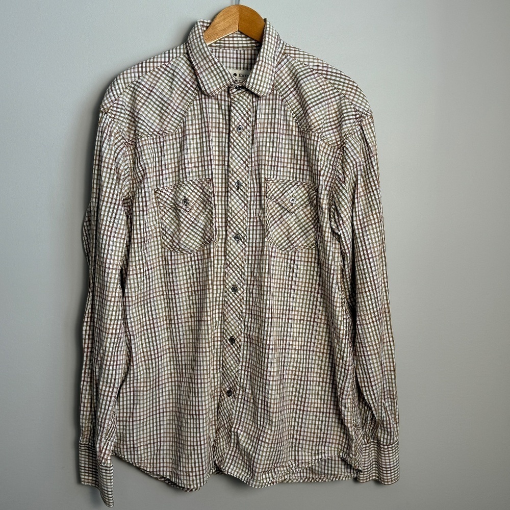 RANCHO Estancia Men's Vintage‎ Mini Check Long Sleeve Button Shirt Brown Size XL